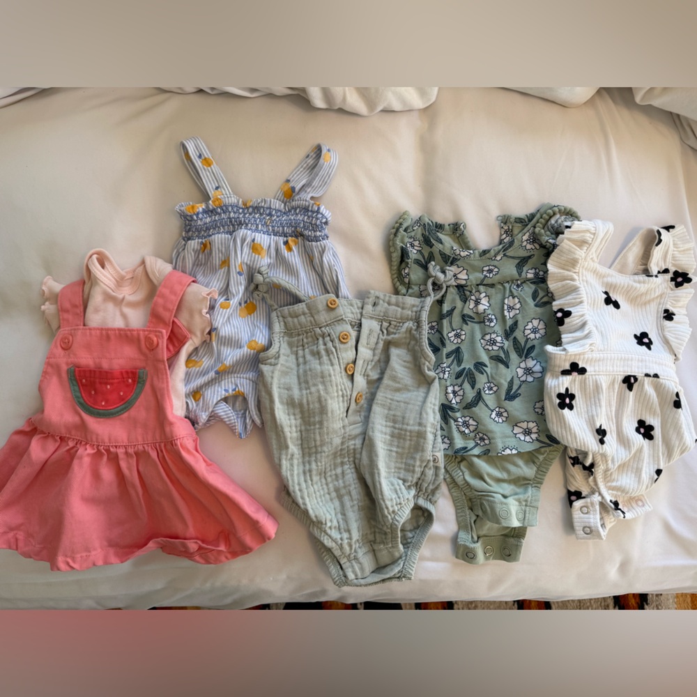 Floral and Solid Baby Romper and Dress Bundle